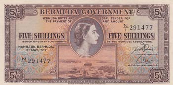 Bermuda, 5 Shillings, 1957, AUNC, ... 