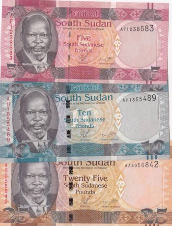 South Sudan, 5 Pounds, 10 Pounds ... 