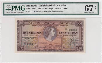 Bermuda, 5 shillings, 1957, UNC, ... 
