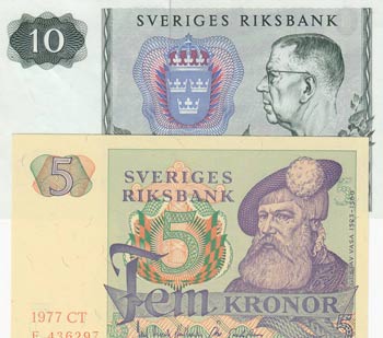 Sweden, 5 Kronor and 10 Kronor, ... 