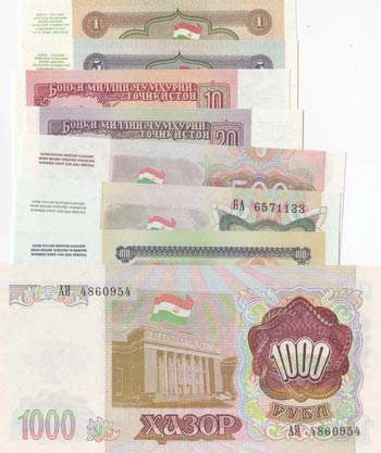 Tajikistan, 1 Ruble, 5 Rubles, 10 ... 