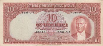 Turkey, 10 Lira, 1938, VF, 2/1. ... 