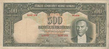 Turkey, 500 Lira, 1939, VF, 2/1. ... 