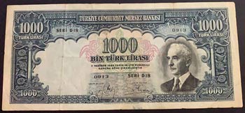 Turkey, 1.000 Lira, 1940, VF, 2/2. ... 