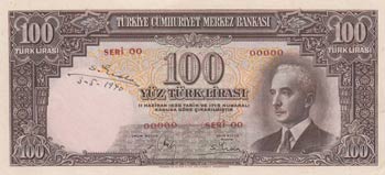 Turkey, 100 Lira, 1938, UNC, 2/1. ... 