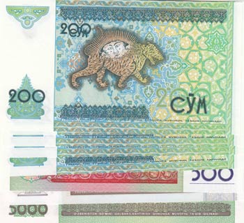 Uzbekistan, 200 Sum (5), 500 Sum, ... 