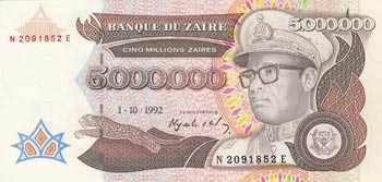 Zaire, 5.000.000 Zaires, 1992, ... 