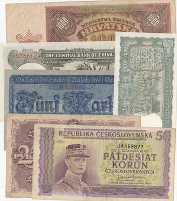 Mix Lot, 6 banknotes of different ... 