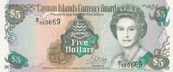 Cayman Islands, 5 Dollaras, 1996, ... 