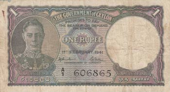 Ceylon, 1 Rupee, 1941, FINE, p30