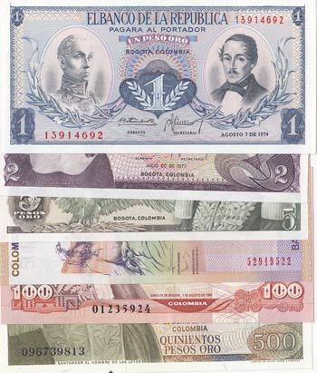 Colombia, 1 Peso, 2 Pesos, 5 ... 