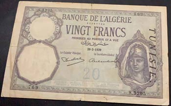 Algeria, 20 Francs, 1939, FINE, ... 