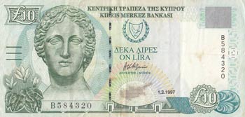 Cyprus, 10 Paunds, 1997, XF(-), p58