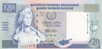 Cyprus, 20 Pounds, 2004, UNC, p63c