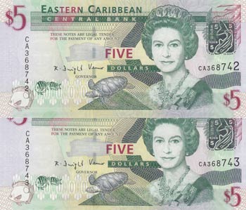East Caribbean States, 5 Dollars, ... 