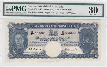 Australia, 5 Pounds, 1952, VF, p27d