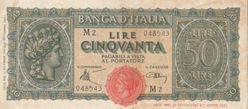 Italy, 50 Lire, 1944, XF, p74
