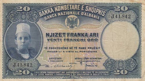 Albania, 20 Franka Ari, 1926, VF, ... 