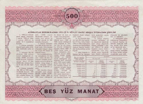 Azerbaijan, 500 Manat, 1993, ... 