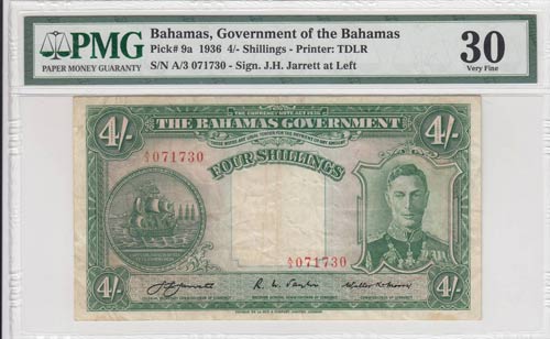 Bahamas, 4 Shillings, 1936, VF, p9a