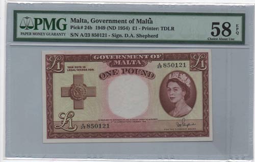 Malta, 1 Pound, 1954, AUNC, p24b