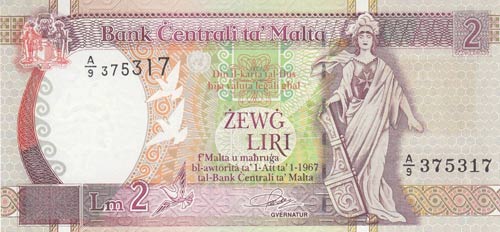 Malta, 2 Liri, 1967, XF, p45a