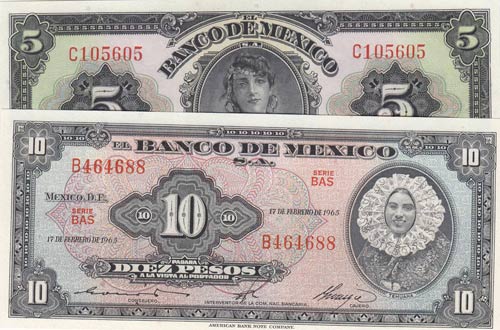 Mexico,  UNC,  total 2 banknotes