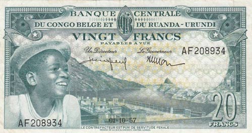 Belgium Congo, 20 Francs, 1957, ... 