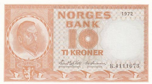 Norway, 10 Kroner, 1972, UNC, p31f