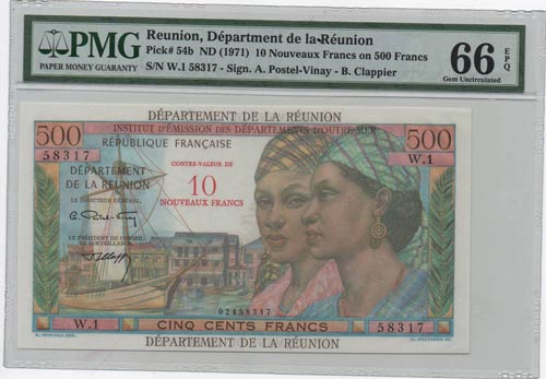 Reunion, 50 Nouveaux Francs or 500 ... 