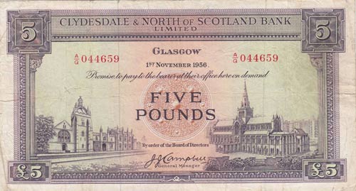 Scotland, 5 Pounds, 1951/1960, VF, ... 