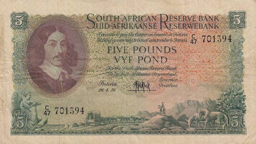 South Africa, 5 Pounds, 1956, VF, ... 