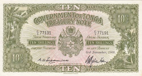 Tonga, 10 Shillings, 1966, UNC, ... 