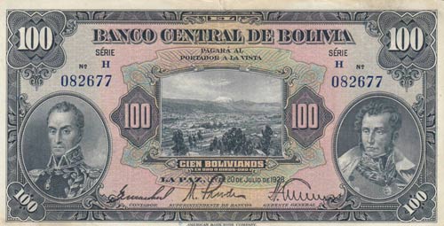 Bolivia, 100 Bolivianos, 1928, XF, ... 