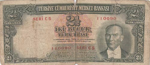 Turkey, 2 1/2 Lira, 1939, POOR, ... 