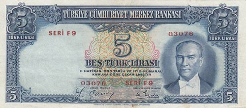 Turkey, 5 Lira, 1937, AUNC, p127, 