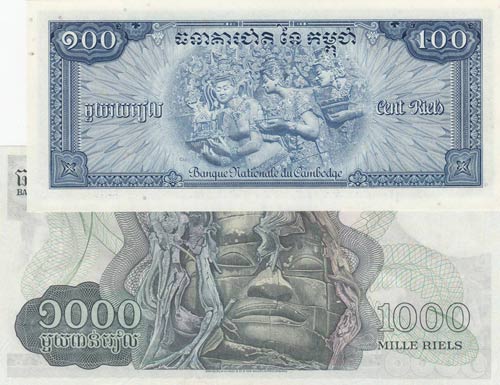 Cambodia, 100 Riels and 1.000 ... 