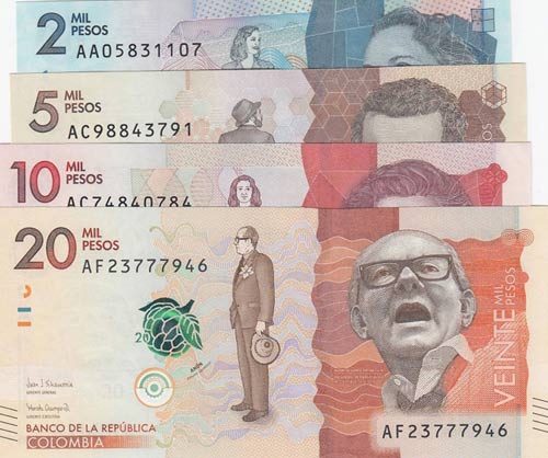 Colombia,  Total 4 banknotes