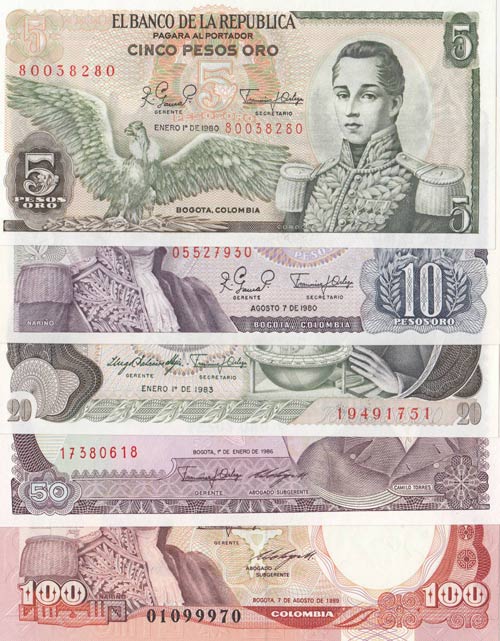 Colombia,  Total 5 banknotes