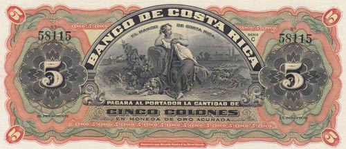 Costa Rica, 5 Colones, 1901-08, ... 