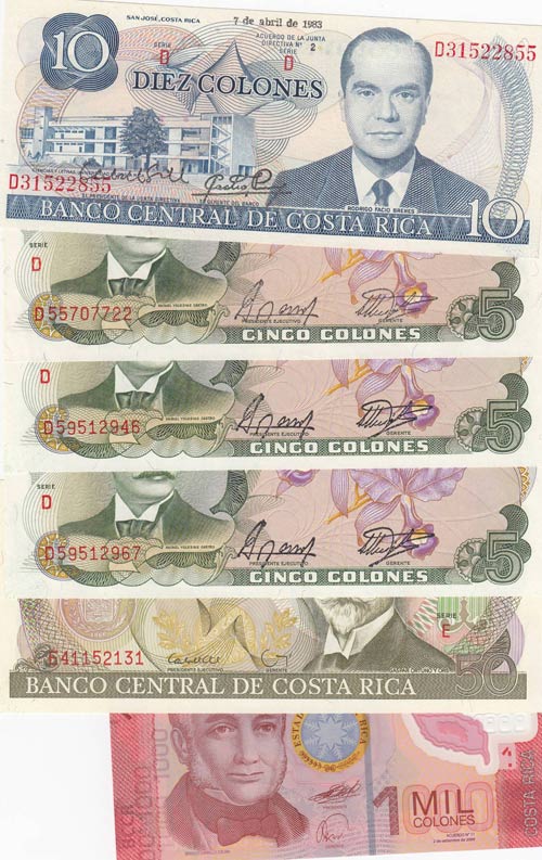 Costa Rica,  Total 6 banknotes