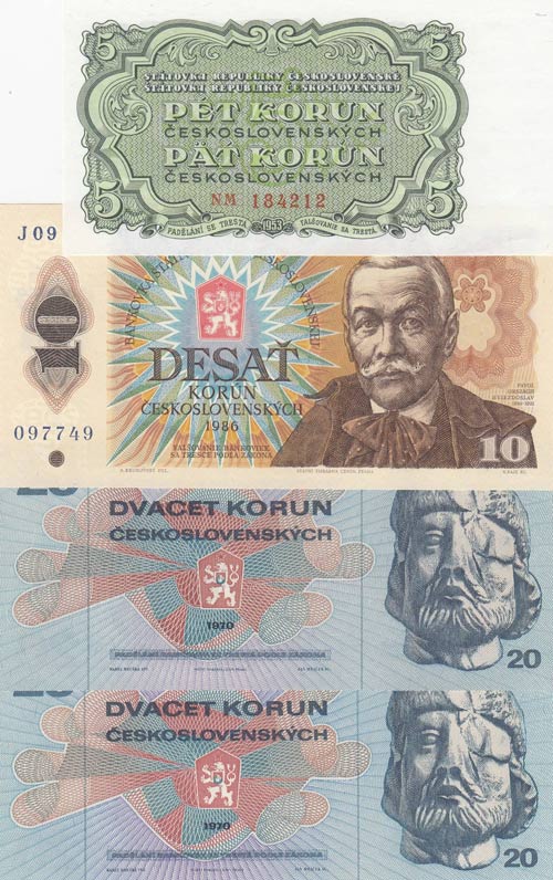 Czechoslovakia,  Total 4 banknotes