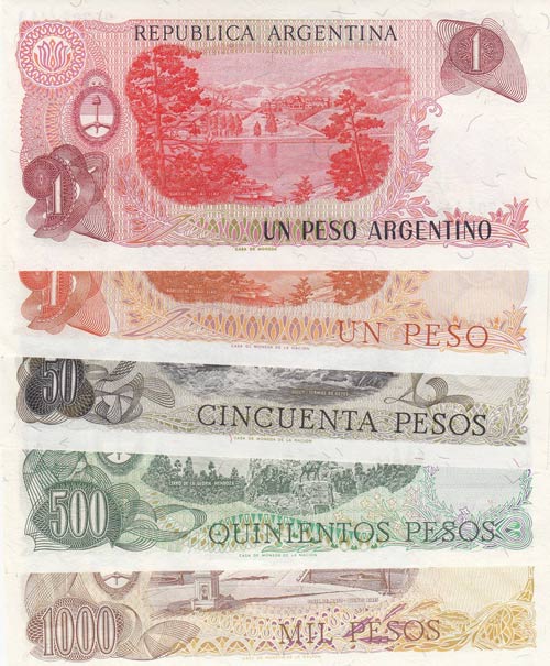 Argentina,  UNC,  Total 5 banknotes