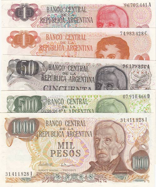 Argentina,  UNC,  Total 5 banknotes