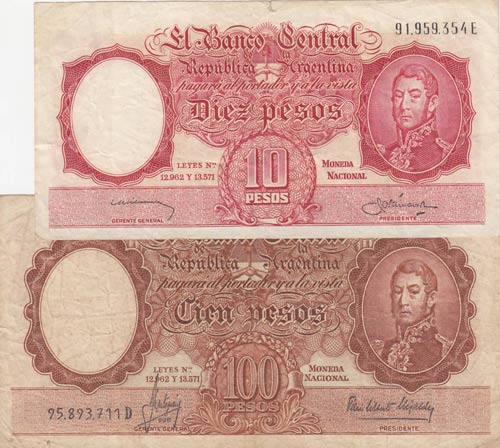 Argentina , 10 Pesos and 100 ... 