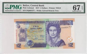 Belize, 2 Dollars, 2017, UNC, p66f ... 