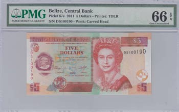 Belize, 5 Dollars, 2011, UNC, p67e ... 