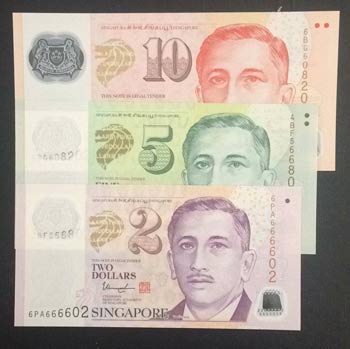 Singapore, 2-5-10 Dollars, 2005, ... 