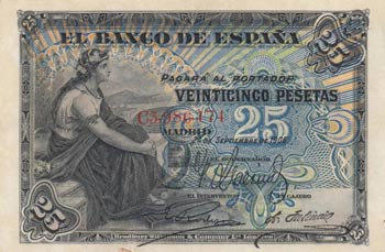 Spain, 25 Pesetas, 1906, XF, p57  