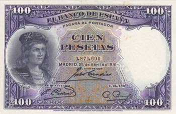 Spain, 100 Peseta, 1931, AUNC (-), ... 